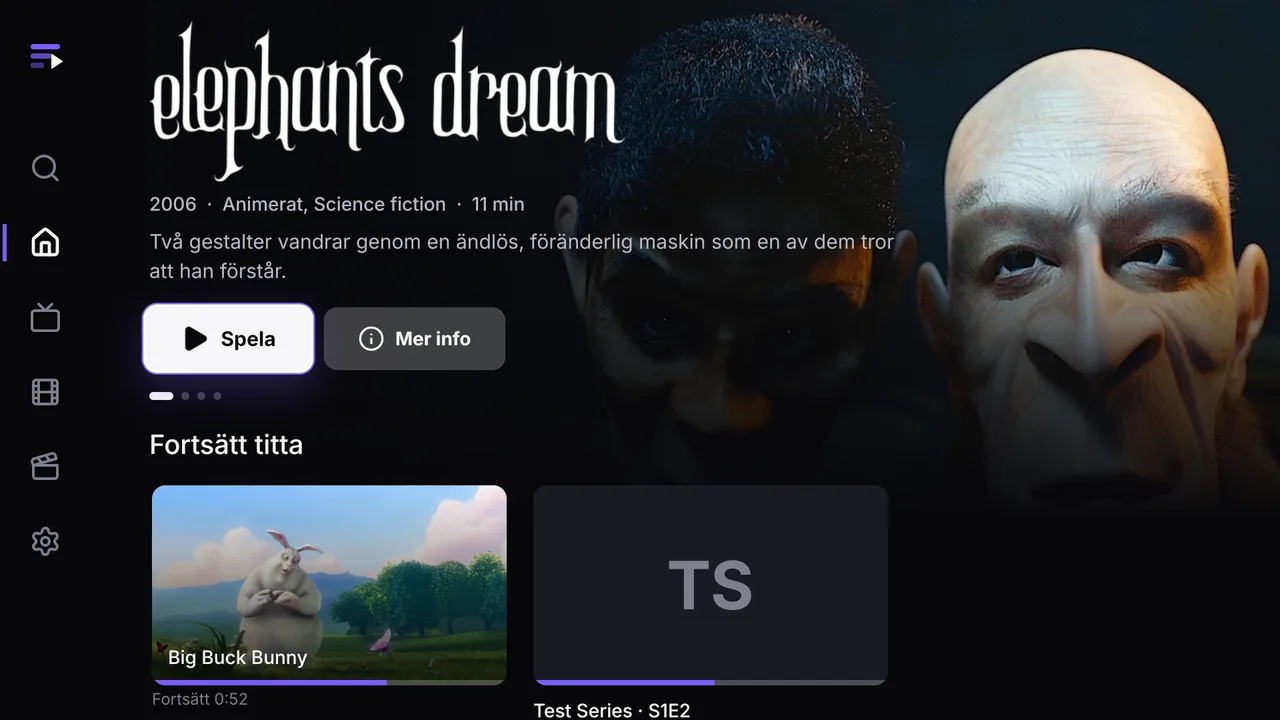 Ember på en tv: startsidan med filmer och tv-kanaler
